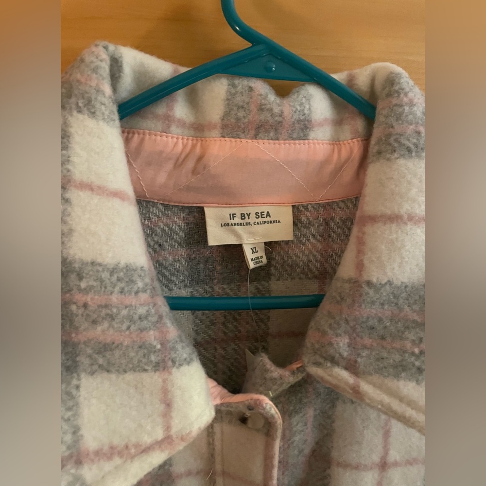 Anthropologie If By Sea Bobbie Plaid Oversized Pink and grey XL Jacket/ Coat NWT - Picture 4 of 11